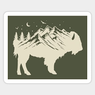 Buffalo Silhouette - Retro Bison Mountain - Buffalo Lover Magnet